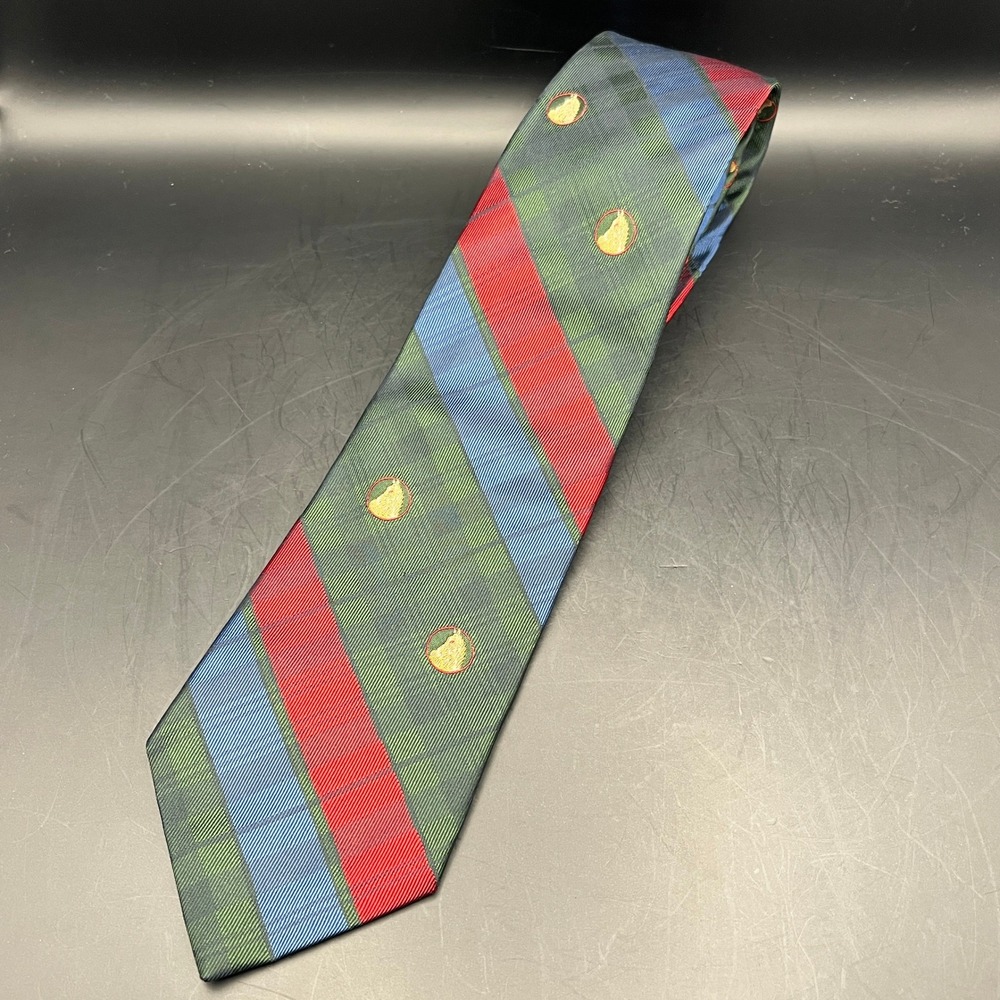 Mens Necktie Horse Plaid Striped Green Blue Red Vintage Sewn By Hand Made USA 57